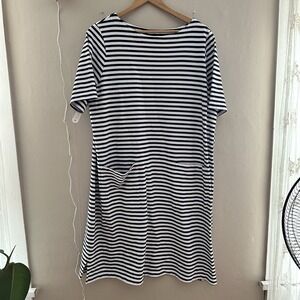 J Jill Womens Striped Cotton Dress Size 1X Pockets Black White Pockets Casual
